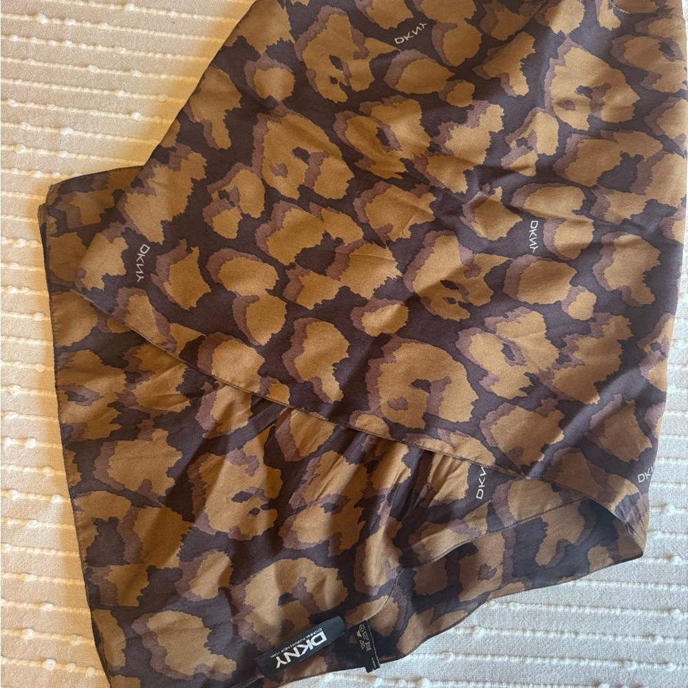 DKNY Leopard Print Scarf in Brown and Tan